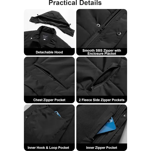 CREATMO US Mens Big and Tall Winter Puffer Jacket Waterproof Bubble Coat Puffy Ski Parka With HoodBlack
