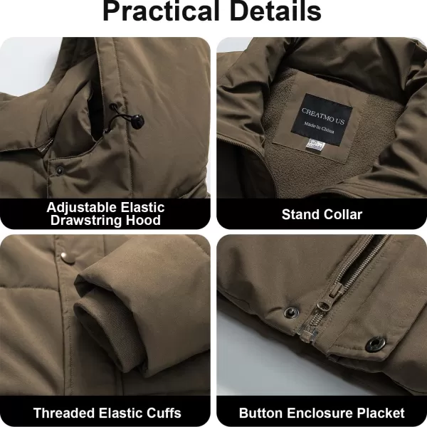 CREATMO US Mens Big and Tall Winter Puffer Jacket Waterproof Bubble Coat Puffy Ski Parka With HoodBrown