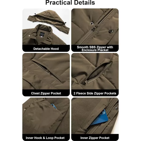 CREATMO US Mens Big and Tall Winter Puffer Jacket Waterproof Bubble Coat Puffy Ski Parka With HoodBrown
