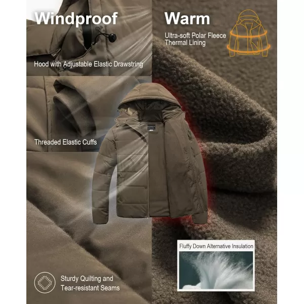 CREATMO US Mens Big and Tall Winter Puffer Jacket Waterproof Bubble Coat Puffy Ski Parka With HoodBrown