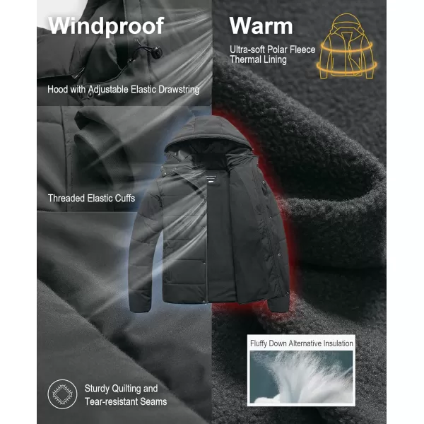 CREATMO US Mens Big and Tall Winter Puffer Jacket Waterproof Bubble Coat Puffy Ski Parka With HoodGrey