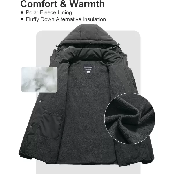 CREATMO US Mens Big and Tall Winter Puffer Jacket Waterproof Bubble Coat Puffy Ski Parka With HoodGrey