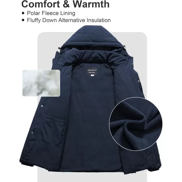 CREATMO US Mens Big and Tall Winter Puffer Jacket Waterproof Bubble Coat Puffy Ski Parka With HoodNavy Blue