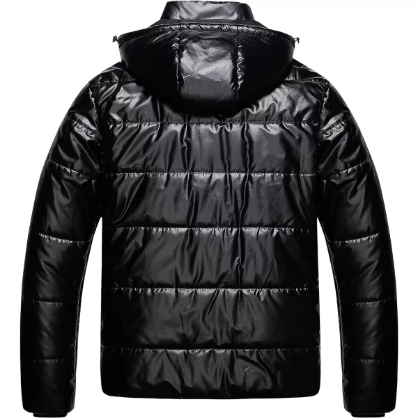 CREATMO US Mens Big and Tall Winter Puffer Jacket Waterproof Bubble Coat Puffy Ski Parka With HoodShiny Black