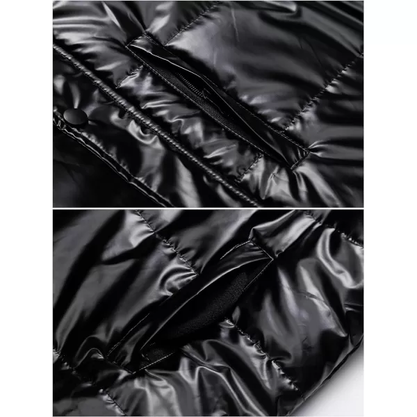 CREATMO US Mens Big and Tall Winter Puffer Jacket Waterproof Bubble Coat Puffy Ski Parka With HoodShiny Black