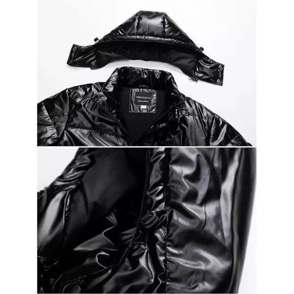 CREATMO US Mens Big and Tall Winter Puffer Jacket Waterproof Bubble Coat Puffy Ski Parka With HoodShiny Black