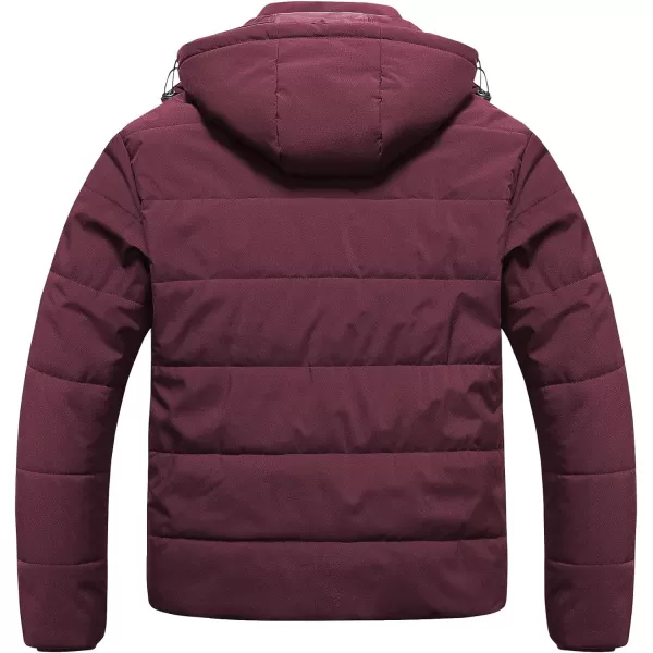 CREATMO US Mens Big and Tall Winter Puffer Jacket Waterproof Bubble Coat Puffy Ski Parka With HoodWine Red