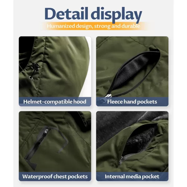 CREATMO US Mens Mountain Waterproof Ski Jacket Snowboard Jacket Windproof Snowboarding Jacket Warm Winter Coat RaincoatArmy Green