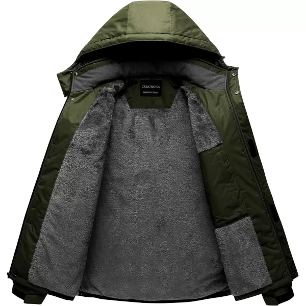 CREATMO US Mens Mountain Waterproof Ski Jacket Snowboard Jacket Windproof Snowboarding Jacket Warm Winter Coat RaincoatArmy Green
