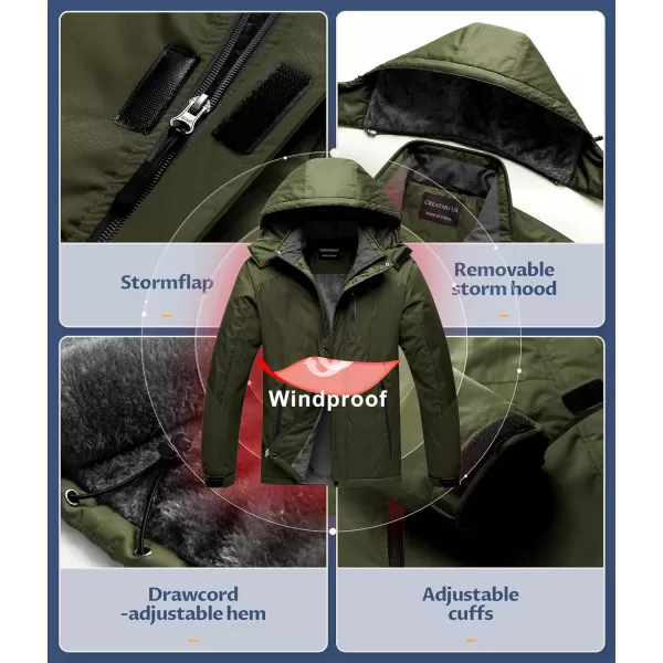 CREATMO US Mens Mountain Waterproof Ski Jacket Snowboard Jacket Windproof Snowboarding Jacket Warm Winter Coat RaincoatArmy Green