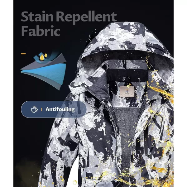 CREATMO US Mens Mountain Waterproof Ski Jacket Snowboard Jacket Windproof Snowboarding Jacket Warm Winter Coat RaincoatBlack Printed
