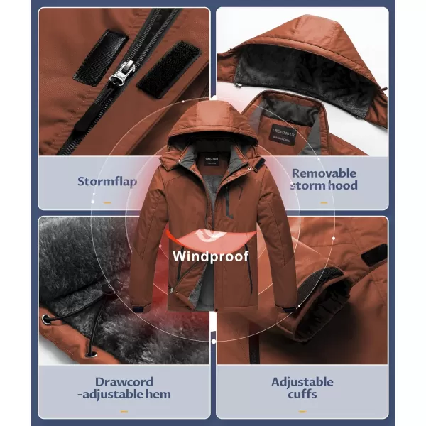 CREATMO US Mens Mountain Waterproof Ski Jacket Snowboard Jacket Windproof Snowboarding Jacket Warm Winter Coat RaincoatBrown