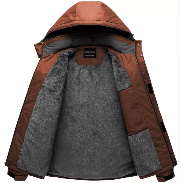 CREATMO US Mens Mountain Waterproof Ski Jacket Snowboard Jacket Windproof Snowboarding Jacket Warm Winter Coat RaincoatBrown
