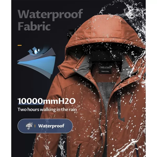 CREATMO US Mens Mountain Waterproof Ski Jacket Snowboard Jacket Windproof Snowboarding Jacket Warm Winter Coat RaincoatBrown