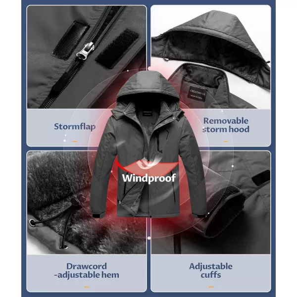 CREATMO US Mens Mountain Waterproof Ski Jacket Snowboard Jacket Windproof Snowboarding Jacket Warm Winter Coat RaincoatGrey