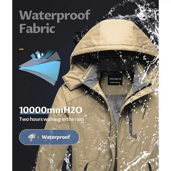 CREATMO US Mens Mountain Waterproof Ski Jacket Snowboard Jacket Windproof Snowboarding Jacket Warm Winter Coat RaincoatKhaki
