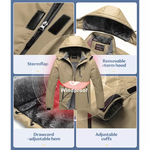 CREATMO US Mens Mountain Waterproof Ski Jacket Snowboard Jacket Windproof Snowboarding Jacket Warm Winter Coat RaincoatKhaki
