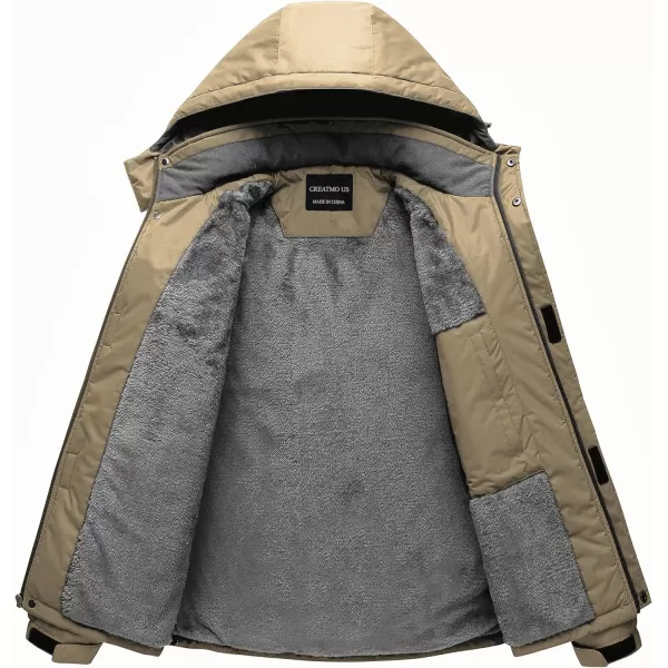 CREATMO US Mens Mountain Waterproof Ski Jacket Snowboard Jacket Windproof Snowboarding Jacket Warm Winter Coat RaincoatKhaki
