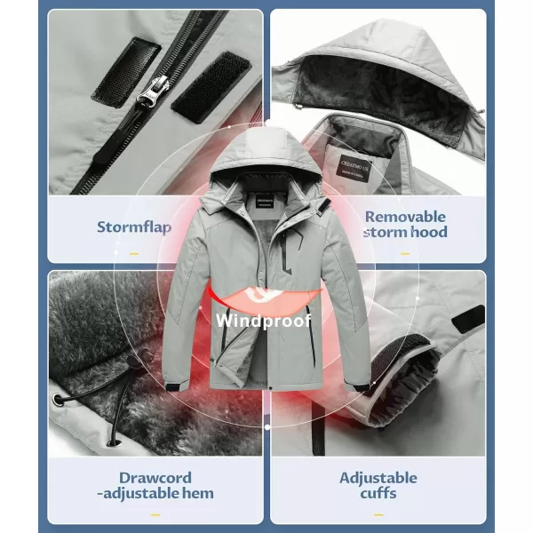 CREATMO US Mens Mountain Waterproof Ski Jacket Snowboard Jacket Windproof Snowboarding Jacket Warm Winter Coat RaincoatLight Grey