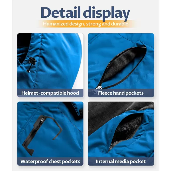 CREATMO US Mens Mountain Waterproof Ski Jacket Snowboard Jacket Windproof Snowboarding Jacket Warm Winter Coat RaincoatPure Blue