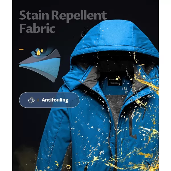 CREATMO US Mens Mountain Waterproof Ski Jacket Snowboard Jacket Windproof Snowboarding Jacket Warm Winter Coat RaincoatPure Blue
