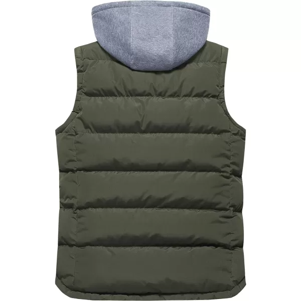 CREATMO US Mens Outdoor Winter Vest Outerwear Removable Hooded Padded Puffer Sleeveless VestArmy Green