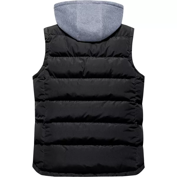 CREATMO US Mens Outdoor Winter Vest Outerwear Removable Hooded Padded Puffer Sleeveless VestBlack