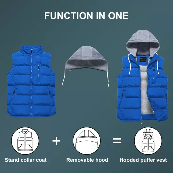 CREATMO US Mens Outdoor Winter Vest Outerwear Removable Hooded Padded Puffer Sleeveless VestBlue