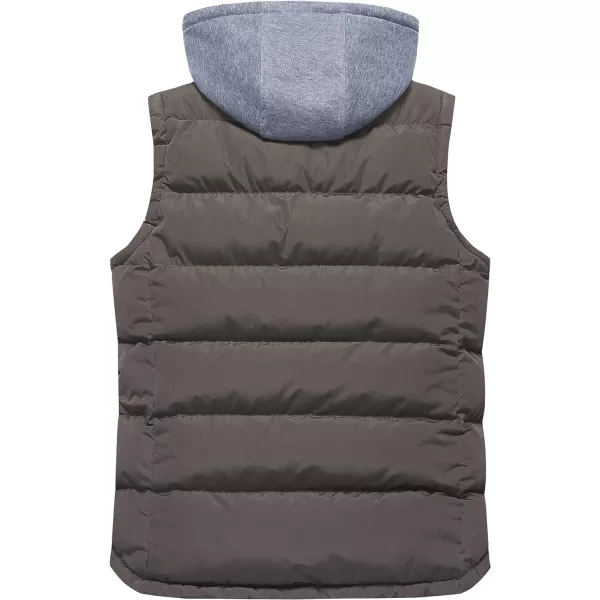 CREATMO US Mens Outdoor Winter Vest Outerwear Removable Hooded Padded Puffer Sleeveless VestBrown