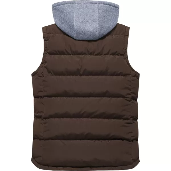 CREATMO US Mens Outdoor Winter Vest Outerwear Removable Hooded Padded Puffer Sleeveless VestCoffee