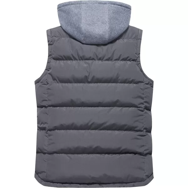 CREATMO US Mens Outdoor Winter Vest Outerwear Removable Hooded Padded Puffer Sleeveless VestGrey