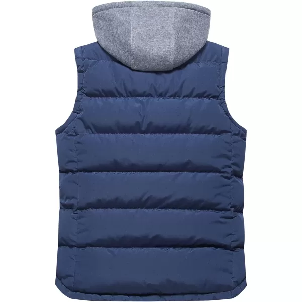 CREATMO US Mens Outdoor Winter Vest Outerwear Removable Hooded Padded Puffer Sleeveless VestNavy