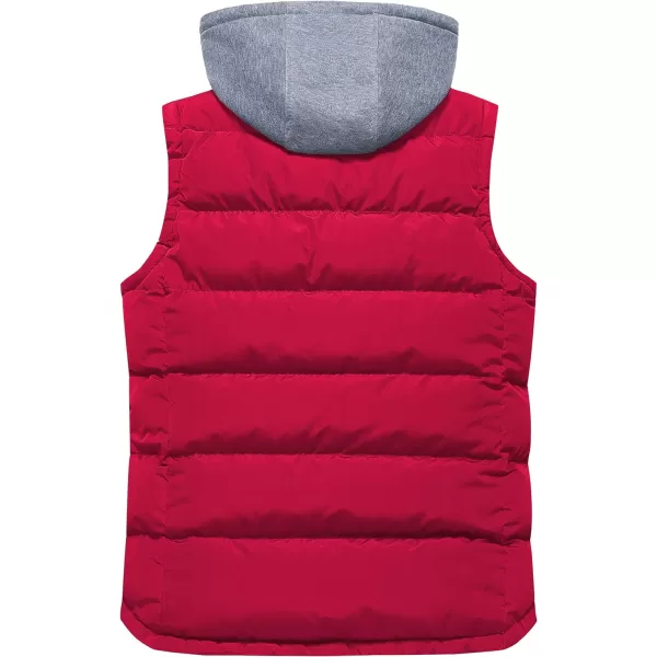 CREATMO US Mens Outdoor Winter Vest Outerwear Removable Hooded Padded Puffer Sleeveless VestRed