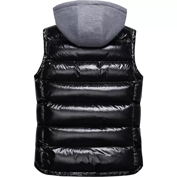 CREATMO US Mens Outdoor Winter Vest Outerwear Removable Hooded Padded Puffer Sleeveless VestShine Black