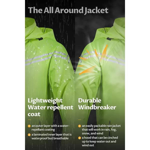 CREATMO US Mens Packable Waterproof Running Rain Coats Reflective Cycling Jacket Windbreaker With Removable HoodFluorescent Yellow