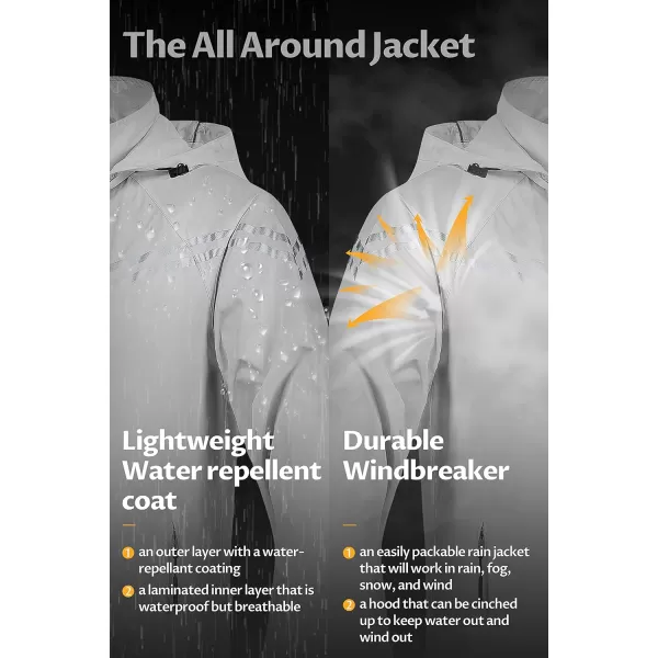 CREATMO US Mens Packable Waterproof Running Rain Coats Reflective Cycling Jacket Windbreaker With Removable HoodGrey