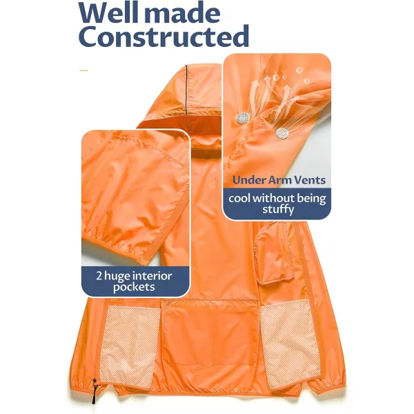 CREATMO US Mens Packable Waterproof Running Rain Coats Reflective Cycling Jacket Windbreaker With Removable HoodOrange