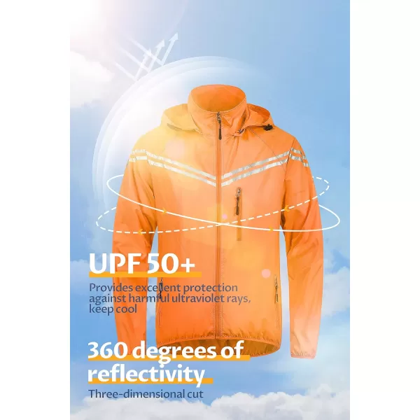 CREATMO US Mens Packable Waterproof Running Rain Coats Reflective Cycling Jacket Windbreaker With Removable HoodOrange