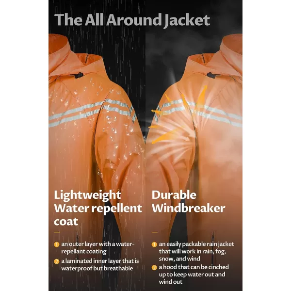 CREATMO US Mens Packable Waterproof Running Rain Coats Reflective Cycling Jacket Windbreaker With Removable HoodOrange