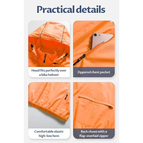 CREATMO US Mens Packable Waterproof Running Rain Coats Reflective Cycling Jacket Windbreaker With Removable HoodOrange