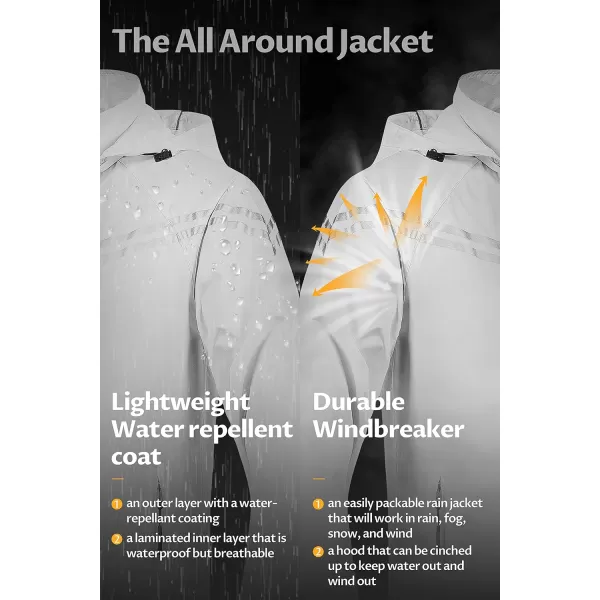 CREATMO US Mens Packable Waterproof Running Rain Coats Reflective Cycling Jacket Windbreaker With Removable HoodWhite