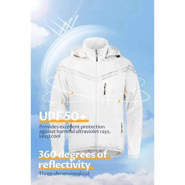 CREATMO US Mens Packable Waterproof Running Rain Coats Reflective Cycling Jacket Windbreaker With Removable HoodWhite