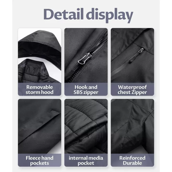 CREATMO US Womens 3 In 1 Waterproof Ski Jacket Windproof Snowboarding Jacket Warm Winter Snow Coat RaincoatBlack