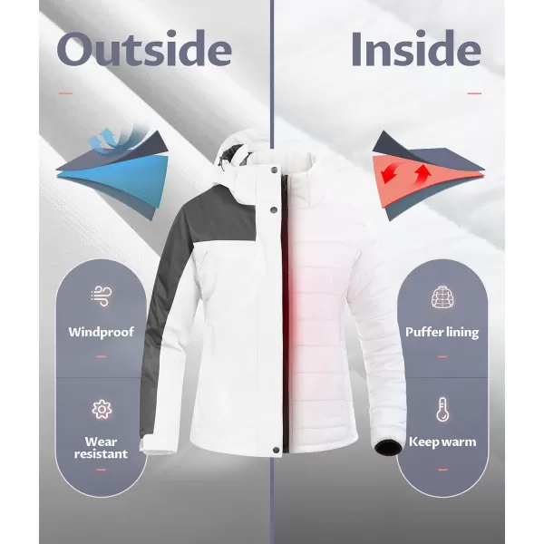 CREATMO US Womens 3 In 1 Waterproof Ski Jacket Windproof Snowboarding Jacket Warm Winter Snow Coat RaincoatBlack ampWhite