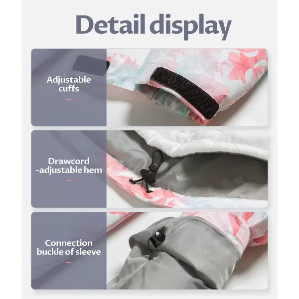 CREATMO US Womens 3 In 1 Waterproof Ski Jacket Windproof Snowboarding Jacket Warm Winter Snow Coat RaincoatPink Printed