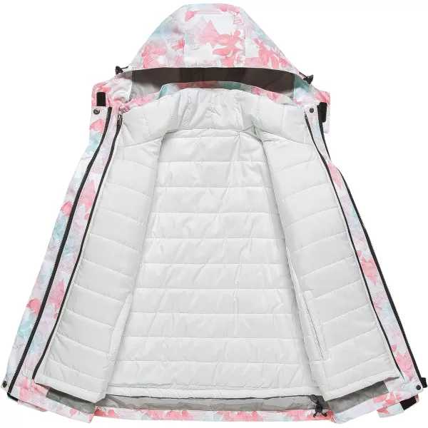 CREATMO US Womens 3 In 1 Waterproof Ski Jacket Windproof Snowboarding Jacket Warm Winter Snow Coat RaincoatPink Printed