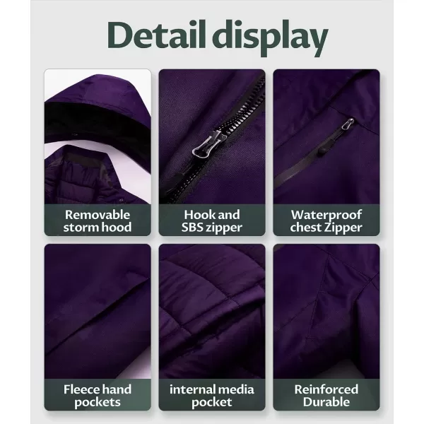 CREATMO US Womens 3 In 1 Waterproof Ski Jacket Windproof Snowboarding Jacket Warm Winter Snow Coat RaincoatPurple