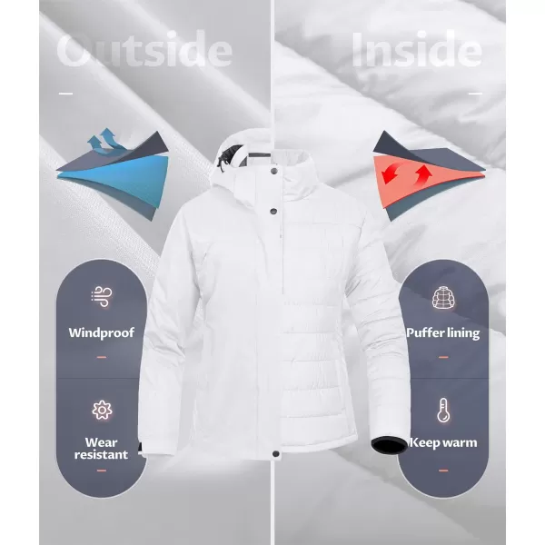 CREATMO US Womens 3 In 1 Waterproof Ski Jacket Windproof Snowboarding Jacket Warm Winter Snow Coat RaincoatWhite