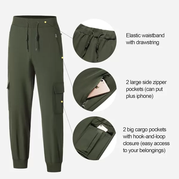 CREATMO US Womens Lightweight Quick Dry Cargo Hiking Pants Athletic JoggersArmy Green