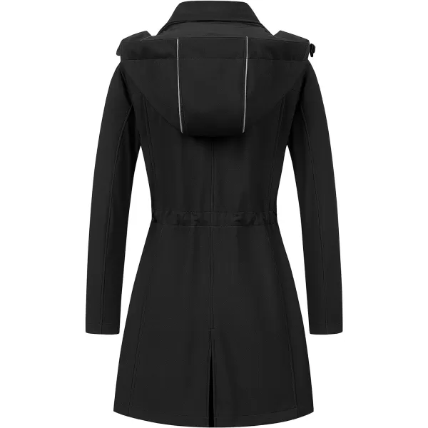 CREATMO US Womens Lightweight Waterproof Long Softshell Tactical Jacket Fleece Lined WindbreakerBlack